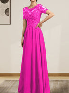 Vestido de gasa con encaje y lentejuelas para madre de la novia, largo hasta el suelo, con escote en A y ilusión