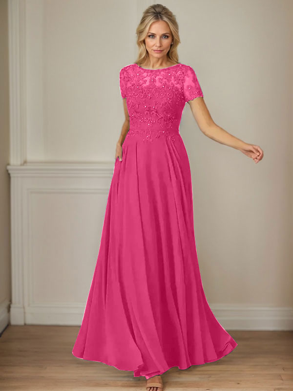 Dunkelblaues A-Linien-Pailletten-Chiffonkleid mit U-Boot-Ausschnitt 