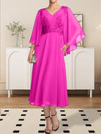 Vestido de gasa con encaje y escote en V, largo hasta la rodilla, para madre de la novia, con lentejuelas y abalorios
