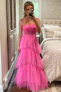 A-line Tiered Tulle Princess Prom Dresses, Long Formal Dresses