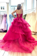 Vestidos de Noche de Tul en Capas con Escote Corazón y Aplicaciones de Encaje