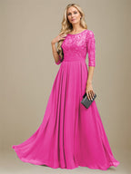 A-Linien-Kleid aus Chiffon mit Paillettenapplikationen und Rundhalsausschnitt, bodenlang, für die Mutter der Braut 