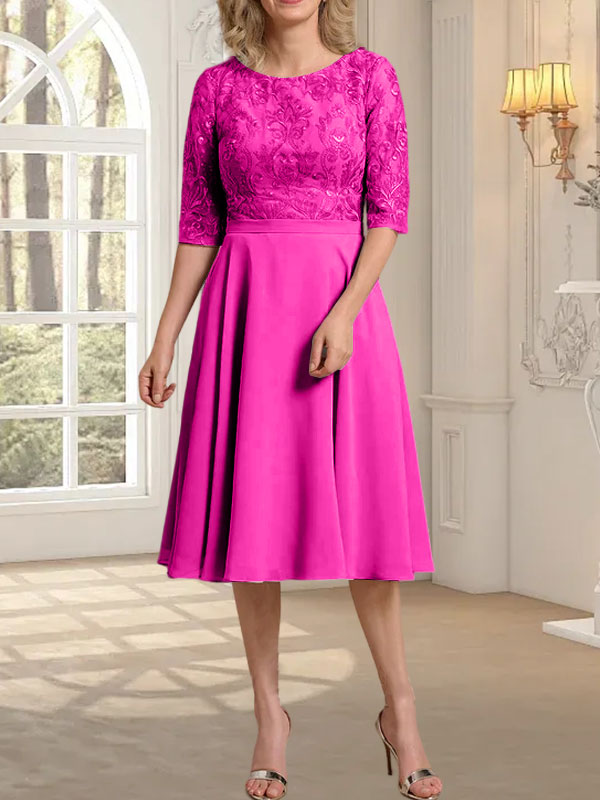 A-Linien-Kleid aus Chiffon mit Rundhalsausschnitt und knielangem Schnitt – das perfekte Kleid für die Mutter der Braut