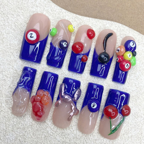 Billiards TimeCarefully designed pure handmade press-on gel nails