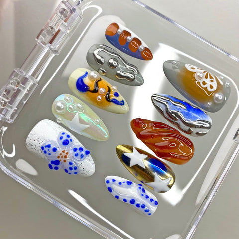 Blue Five Petal FlowerCarefully designed pure handmade press-on gel nails