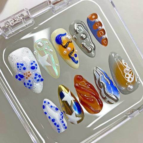 Blue Five Petal FlowerCarefully designed pure handmade press-on gel nails