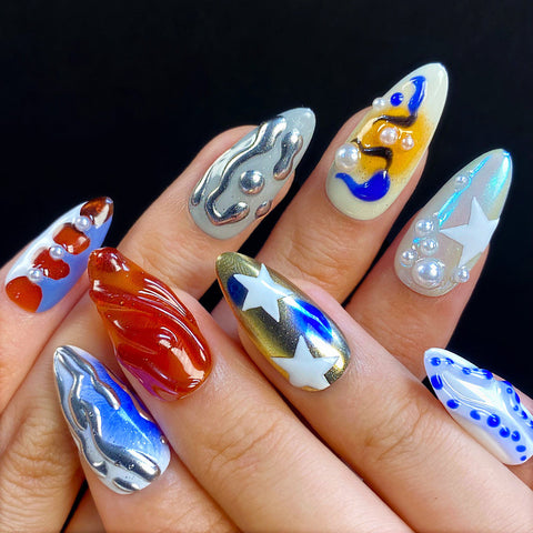 Blue Five Petal FlowerCarefully designed pure handmade press-on gel nails