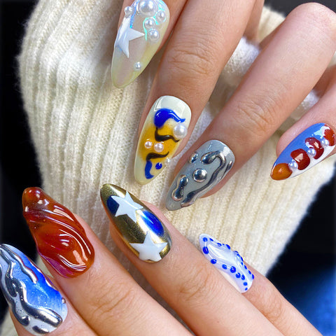 Blue Five Petal FlowerCarefully designed pure handmade press-on gel nails
