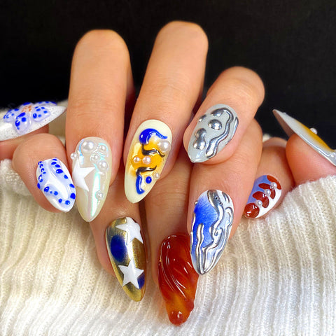 Blue Five Petal FlowerCarefully designed pure handmade press-on gel nails