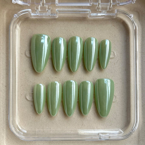 Hot SaleGreen Magic Mirror Pink Almond NailHandmade Artificial Gel Nail Press-On Nails
