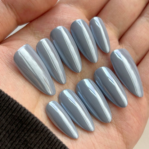 Blue Magic Mirror Pink Almond NailCarefully designed pure handmade press-on gel nails