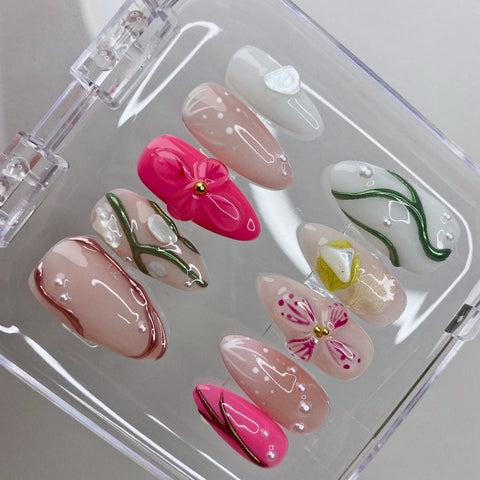 Hot SaleFlower Vine and FlowerHandmade Artificial Gel Nail Press-On Nails