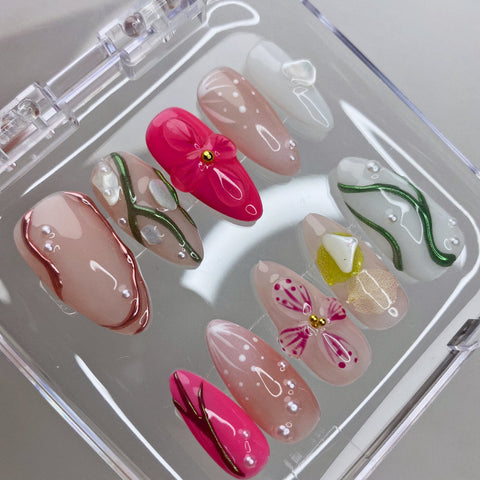 Hot SaleFlower Vine and FlowerHandmade Artificial Gel Nail Press-On Nails