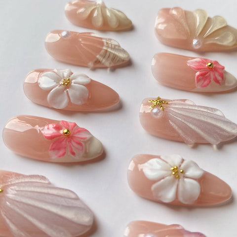 Hot SaleFive Pointed Star and Five Petal FlowerHandmade Artificial Gel Nail Press-On Nails