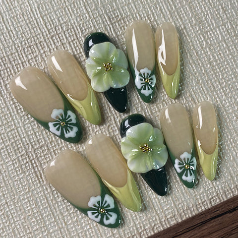 Hot SaleGreen 2024 New Press On nail DesignHandmade Artificial Gel Nail Press-On Nails