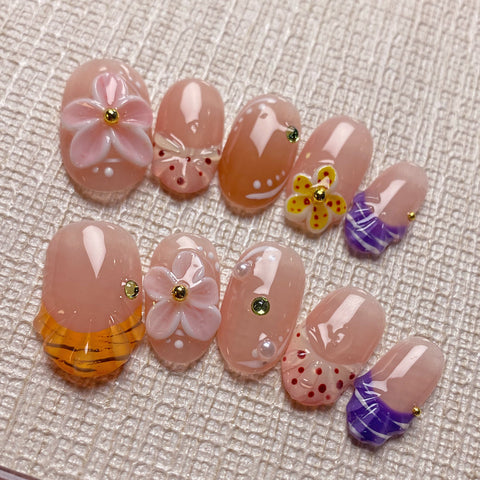 Hot SaleCute Nails Press On Nails 3D Flowers NailsHandmade Artificial Gel Nail Press-On Nails