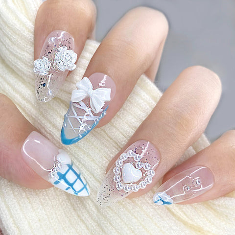 Hot SaleHeart RosesHandmade Artificial Gel Nail Press-On Nails