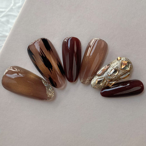 Brown Leopard Print Almond NailsCarefully designed pure handmade press-on gel nails