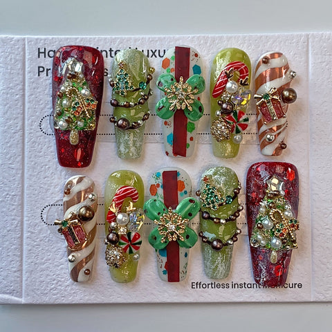 Hot SaleCosmic ChristmasHandmade Artificial Gel Nail Press-On Nails