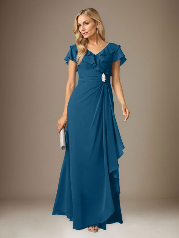 Stormy A-Linien-Chiffonkleid mit V-Ausschnitt und Raffungen 