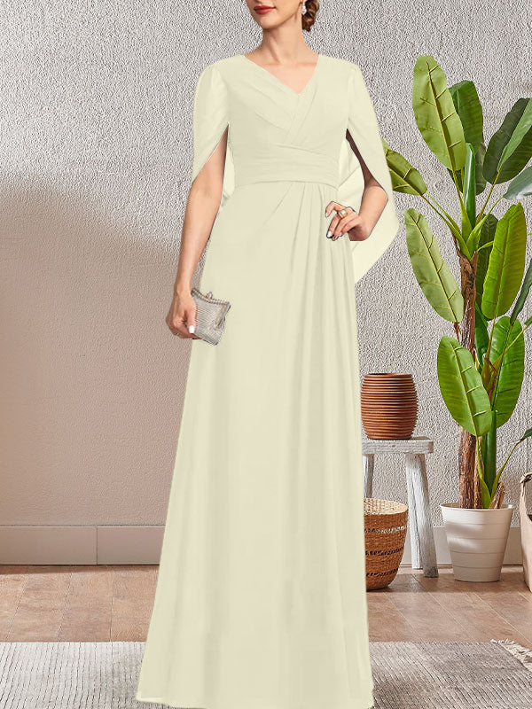Dunkelblaues, langes A-Linien-Kleid mit V-Ausschnitt für die Mutter der Braut