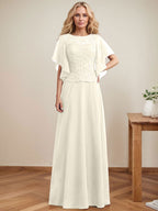 A-Linien-Kleid mit Rundhalsausschnitt, Illusion-Effekt, bodenlang, aus Chiffon und Spitze mit Pailletten – das perfekte Brautmutterkleid 