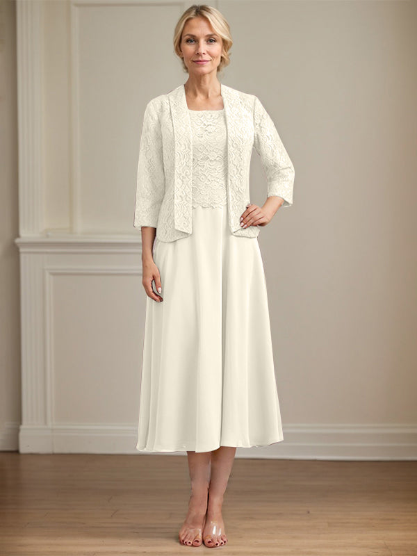 Vestido de gasa con encaje y escote redondo hasta la rodilla para madre de la novia 