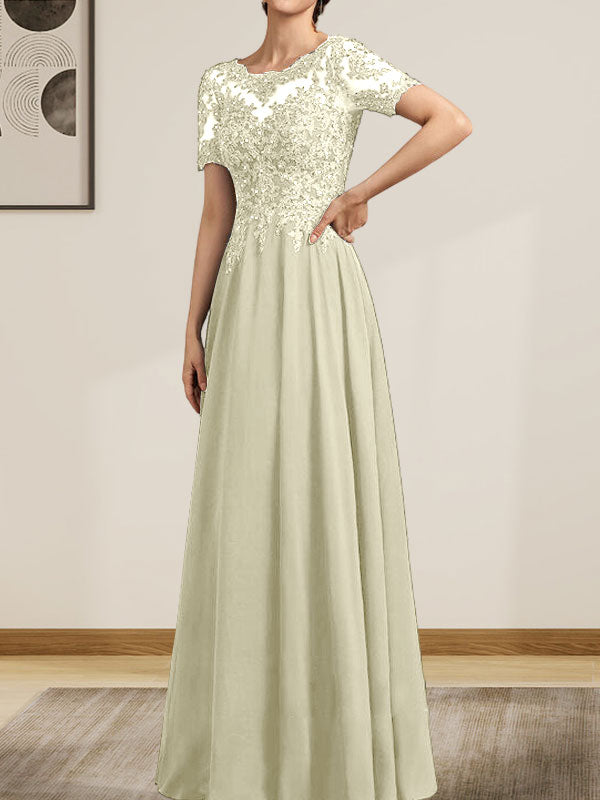 Vestido de gasa con encaje y lentejuelas para madre de la novia, largo hasta el suelo, con escote en A y ilusión