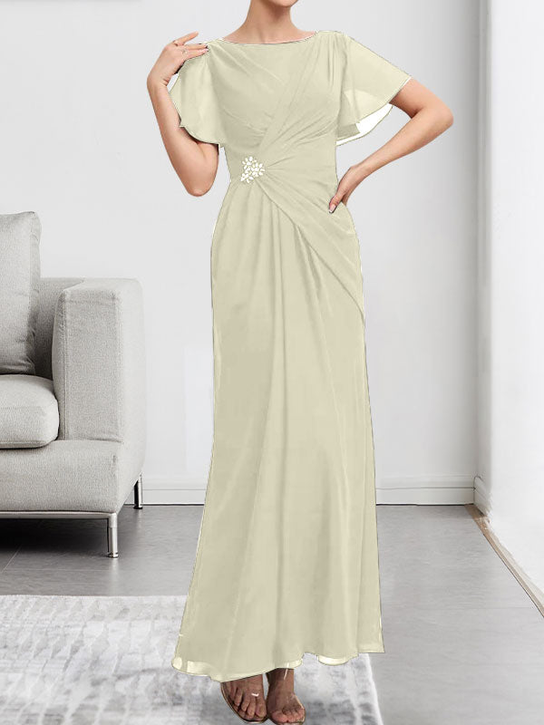 A-Linien-Kleid mit U-Boot-Ausschnitt, Illusion-Detail, Teelänge, Chiffonspitze, Perlenstickerei und Pailletten für die Mutter der Braut