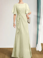 A-Linien-Kleid aus Chiffon in Bodenlänge für die Mutter der Braut mit kaskadenartigen Rüschen, Perlen und Pailletten