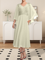 Vestido de gasa con encaje y escote en V, largo hasta la rodilla, para madre de la novia, con lentejuelas y abalorios