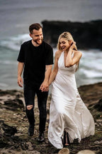 Ivory A-line Halter Sleeveless Beach Wedding Dresses, Simple Bridal Gown