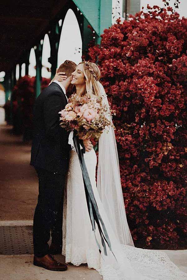 Ivory Lace Mermaid V-neck Sweep Train Wedding Dresses, Bridal Gown
