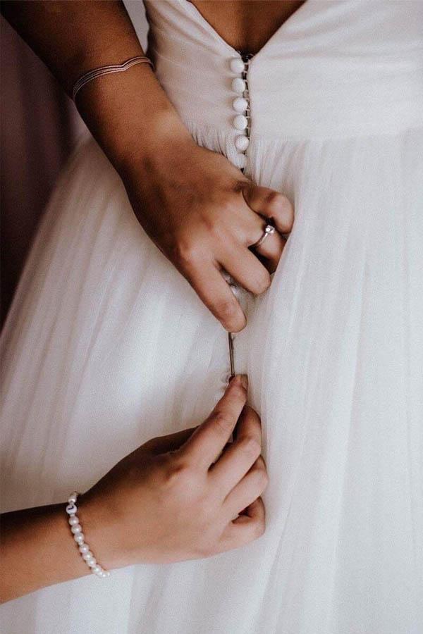 Ivory Tulle A-line Modest Backless Wedding Dresses, Simple Wedding Gown
