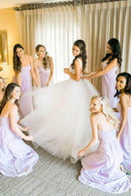 Ivory Tulle Ball Gown V Neck Rhinestone Wedding Dresses, Bridal Gown
