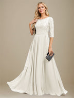 A-Linien-Kleid aus Chiffon mit Paillettenapplikationen und Rundhalsausschnitt, bodenlang, für die Mutter der Braut 