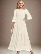A-Linien-Kleid aus Chiffon mit Rundhalsausschnitt und Schleife, knöchellang, für die Mutter der Braut