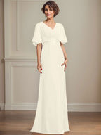 A-Linien-Kleid aus Chiffon mit V-Ausschnitt, bodenlang, für die Mutter der Braut, mit plissierten Paillettenapplikationen und Spitze