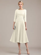 A-Linien-Kleid aus Chiffon mit Rundhalsausschnitt und Teelänge für die Mutter der Braut 