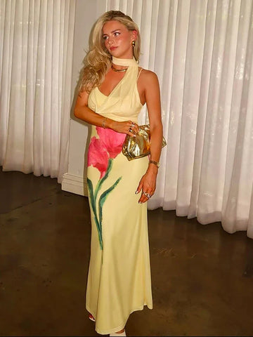 Vestido amarillo de vacaciones sin espalda