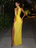 High Slit Halter Dress