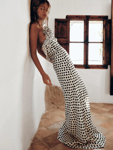Vestido de vacaciones con estampado de lunares y flores