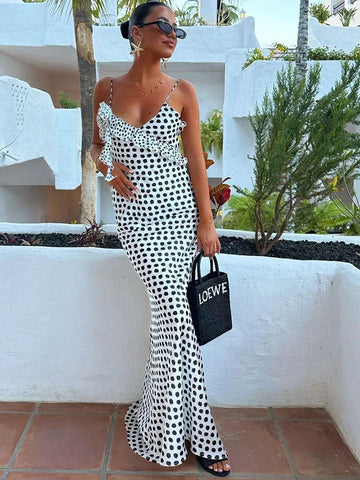 Vestido de vacaciones con estampado de lunares y flores