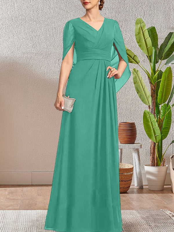 Vestido largo para madre de la novia con escote en V y corte A en azul marino oscuro