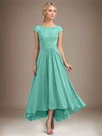 A-Linien-Kleid aus Chiffon mit asymmetrischem, plissiertem Spitzeneinsatz und Illusion-Ausschnitt für die Mutter der Braut 
