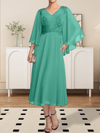 Vestido de gasa con encaje y escote en V, largo hasta la rodilla, para madre de la novia, con lentejuelas y abalorios