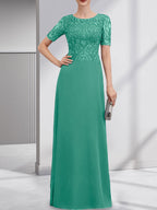 A-Linien-Kleid aus Chiffon mit Pailletten und Rundhalsausschnitt, bodenlang, für die Mutter der Braut