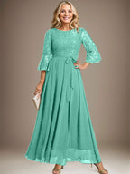 A-Linien-Kleid aus Chiffon mit Rundhalsausschnitt und Schleife, knöchellang, für die Mutter der Braut