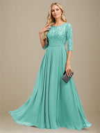 A-Linien-Kleid aus Chiffon mit Paillettenapplikationen und Rundhalsausschnitt, bodenlang, für die Mutter der Braut 