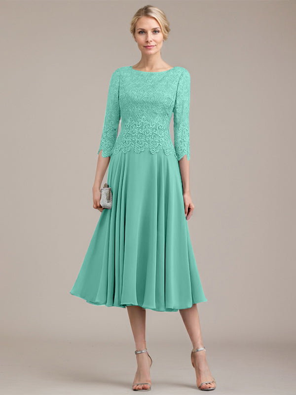 A-Linien-Kleid aus Chiffon mit Rundhalsausschnitt und Teelänge für die Mutter der Braut 